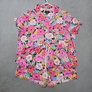 Kate Spade Sz XL 2 Pcs PJ Set Floral Pink Women's Lounge Wear Top & Shorts